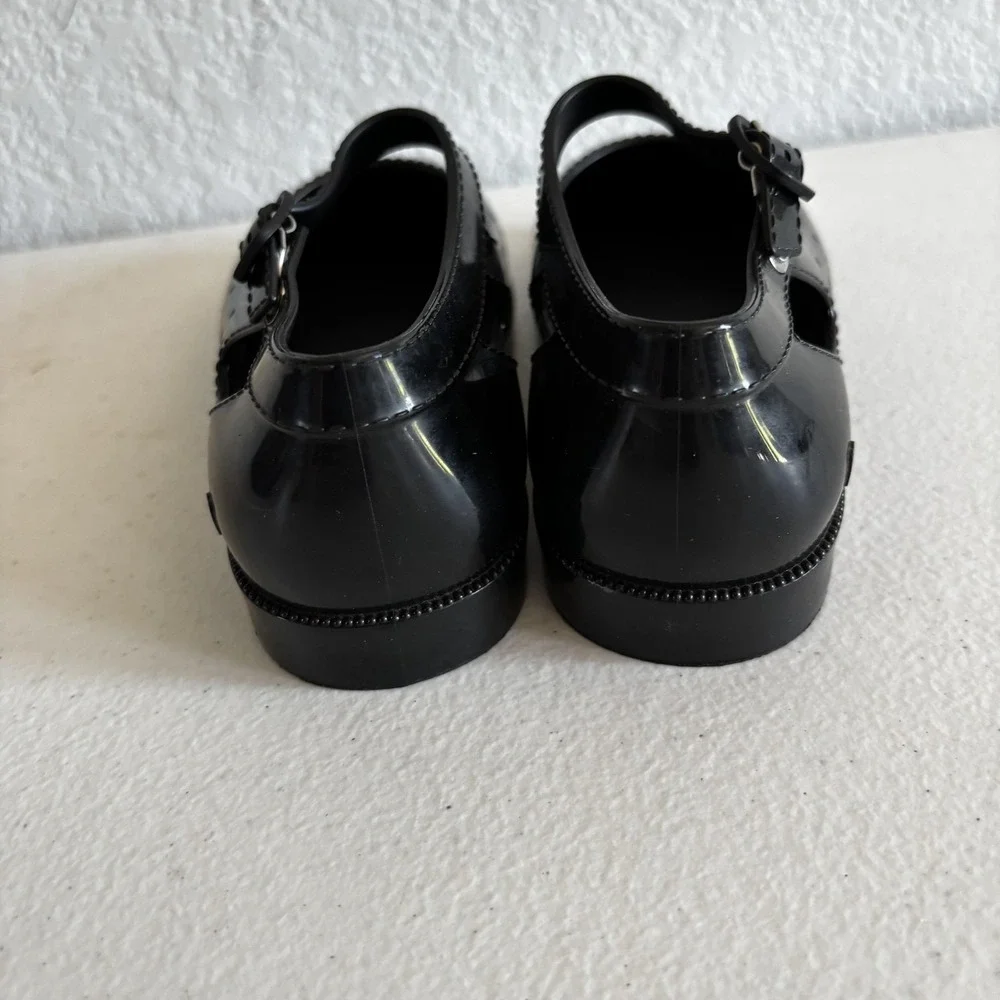 Mini Melissa Shoes Girls Size 12 Black Jelly Mary Jane Buckle Flats Casual Dress